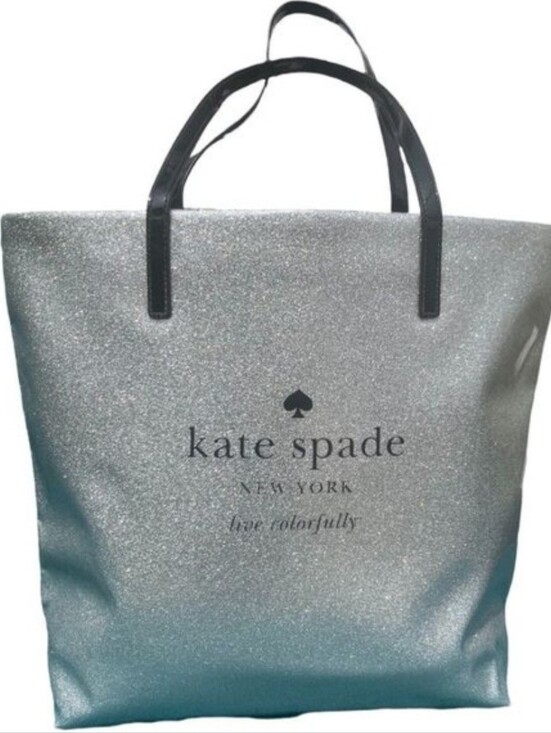 kate spade Handbags - Kate Spade NY Silver Glitter "Live Colorfully" Shopper Tote EUC